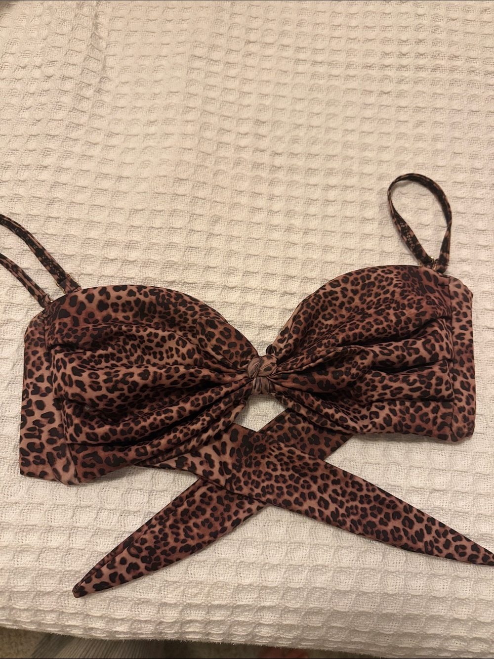 Montce Leopard Print Tie-Front Bikini Top - Brown